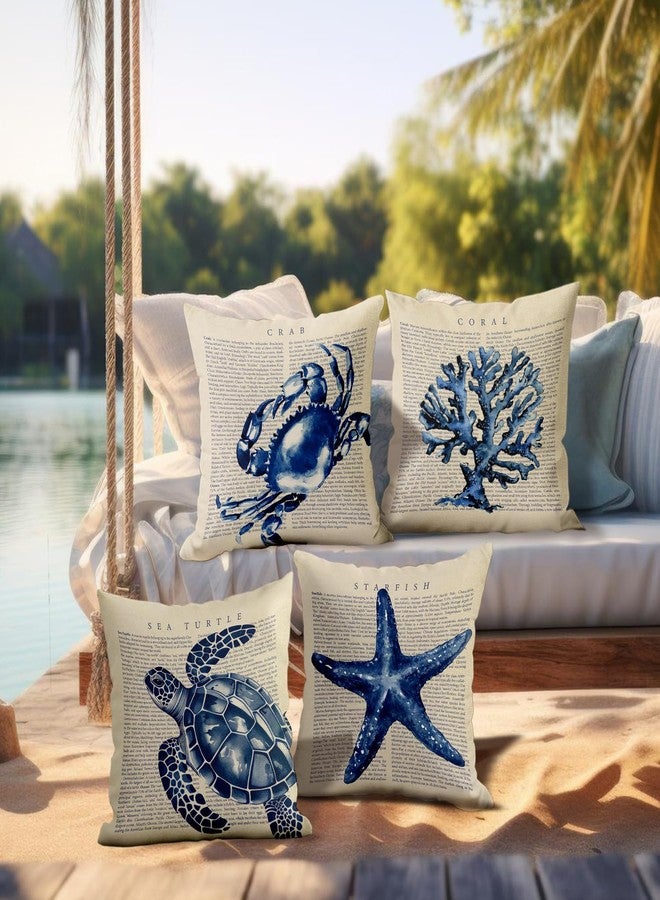 Palasarkaaa 4Pcs Nautical Pillow Covers Ocean Set 18x18 Inch, Seashell & Starfish Coastal Decor, Beach Theme Sofa/Bed Covers | Beach House Luxury for Living Room & Bedroom - Image 3